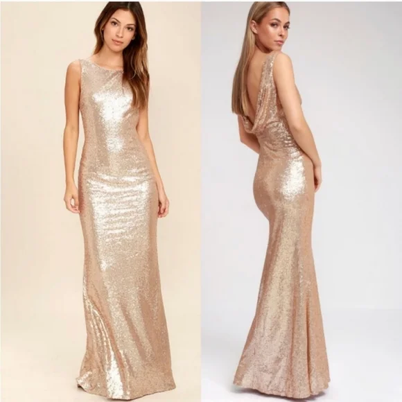Lulus | Dresses | Lulus Slink And Wink Matte Rose Gold Sequin Maxi Dress |  Poshmark